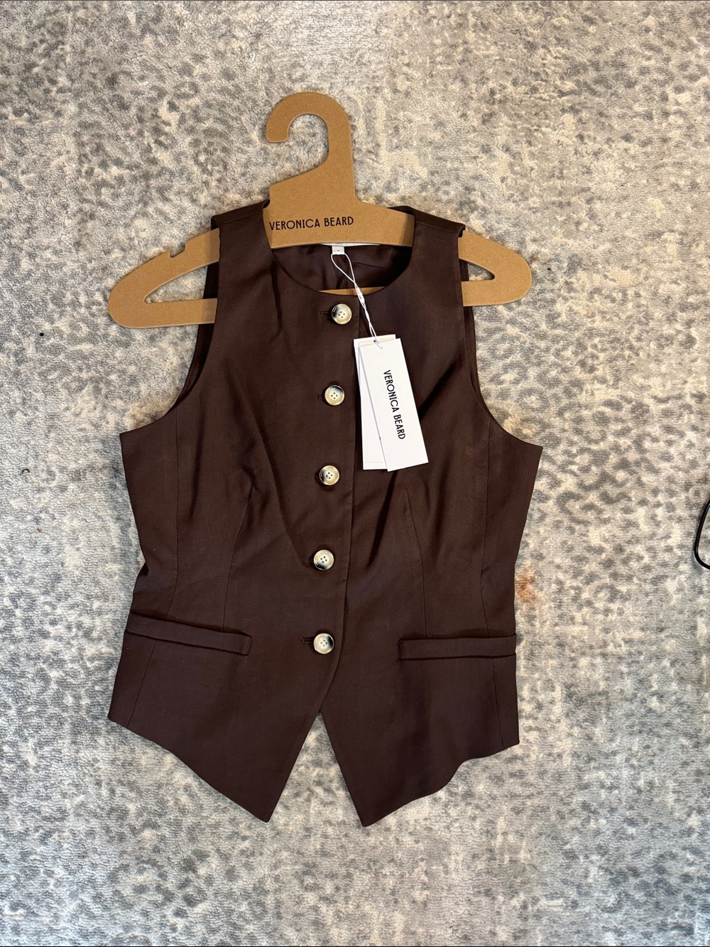Veronica Beard Dark Brown Button-Up Tailored Vest